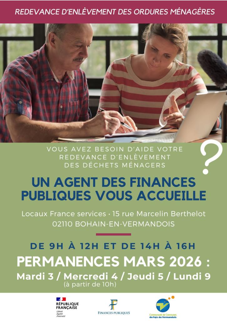 Visuel de l'affiche des permanences de mars 2026 des Finances publiques à France services
