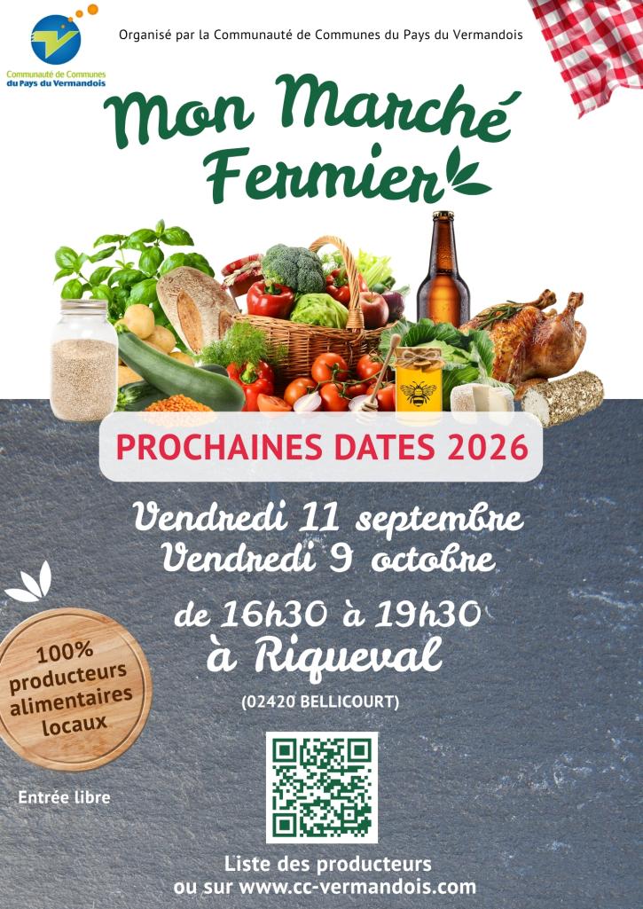 Visuel affiche prochaines dates marchés fermiers 2026